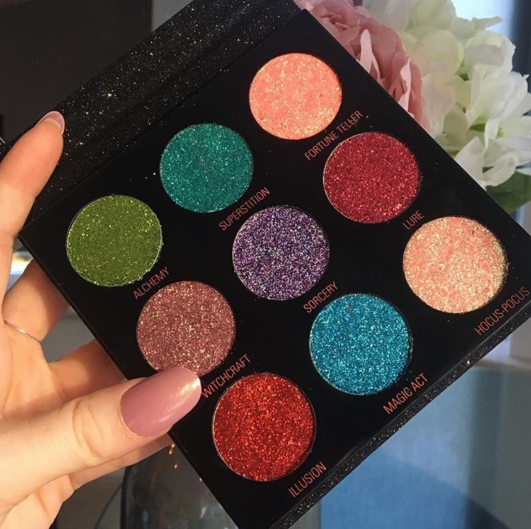 Makeup Revolution glitter palette close up shimmer shades colourful glitter